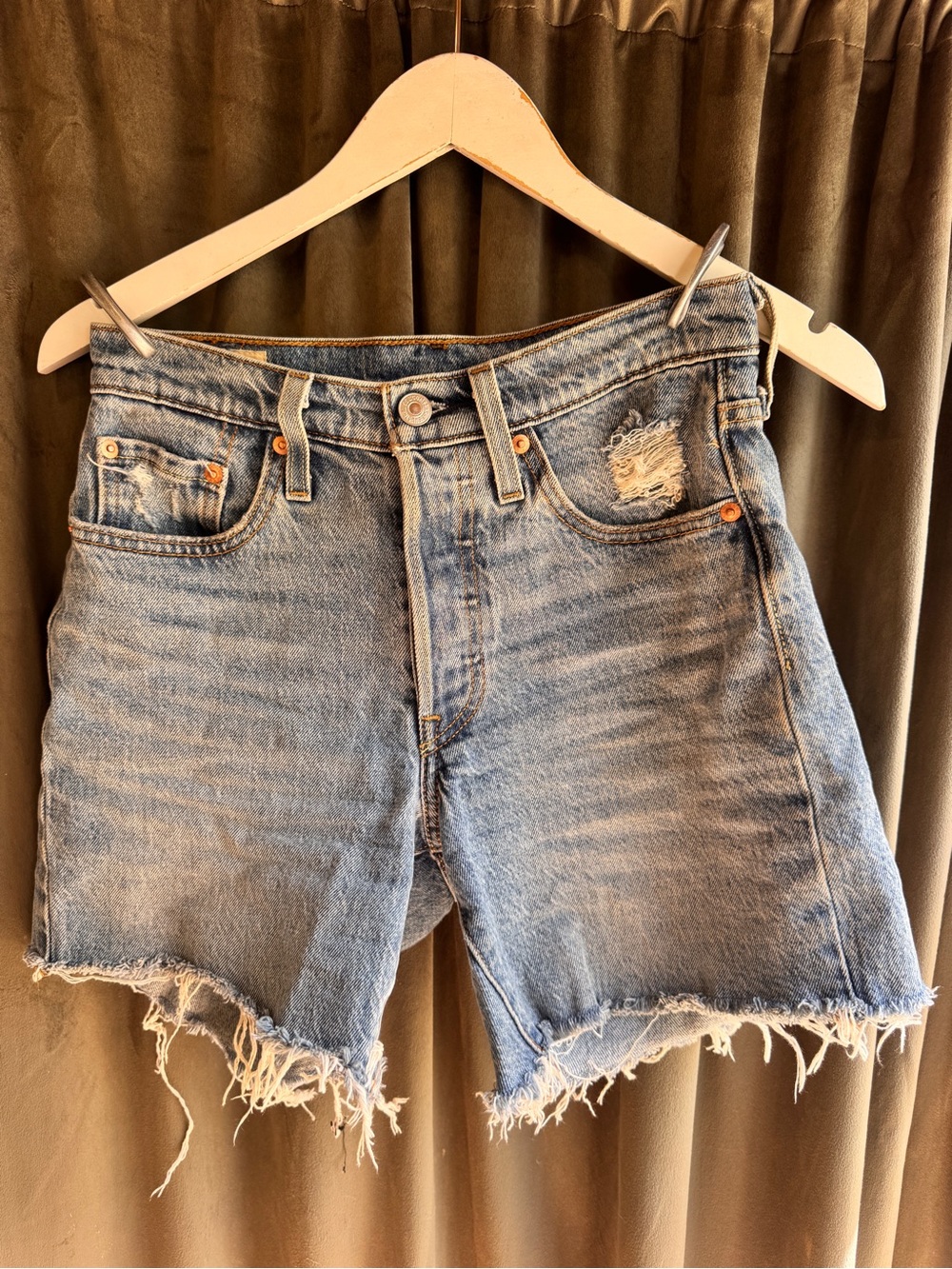 Levi's 501’s Light Blue Distressed Denim Jean Shorts